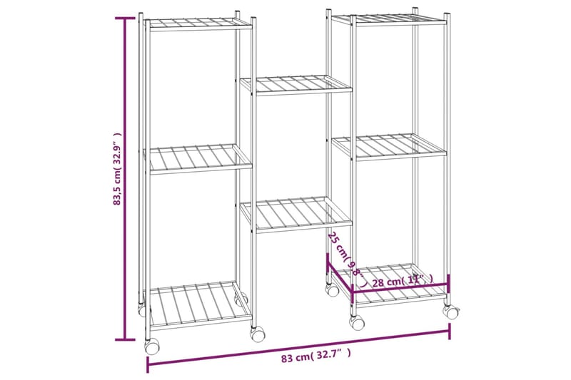 beBasic blomsterstativ med hjul 83x25x83,5 cm jern sort - Sort - Have - Havearbejde & dyrkning - Dyrkning - Urtepotteskjulere & blomsterkrukker - Blomsterreol & blomsterstativ