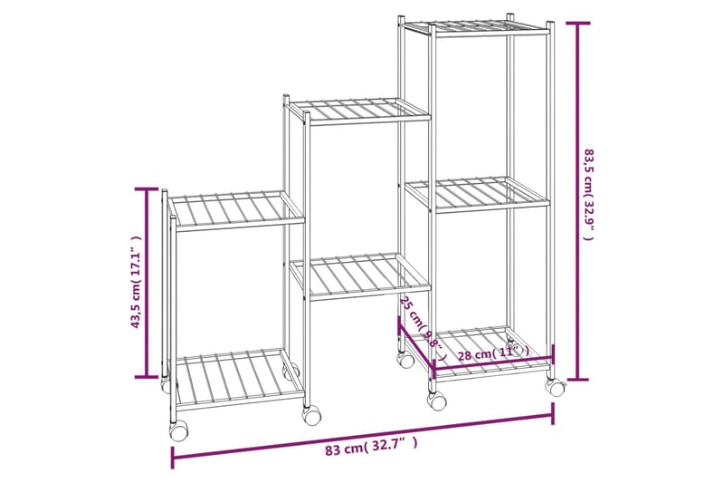 beBasic blomsterstativ med hjul 83x25x83,5 cm jern sort - Sort - Have - Havearbejde & dyrkning - Dyrkning - Urtepotteskjulere & blomsterkrukker - Blomsterreol & blomsterstativ