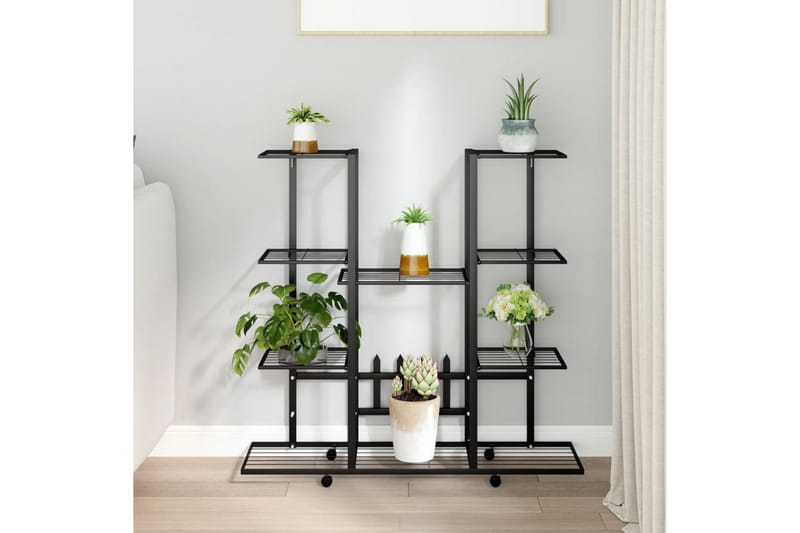 beBasic blomsterstativ med hjul 94,5x24,5x91,5 cm jern sort - Sort - Have - Havearbejde & dyrkning - Dyrkning - Urtepotteskjulere & blomsterkrukker - Blomsterreol & blomsterstativ
