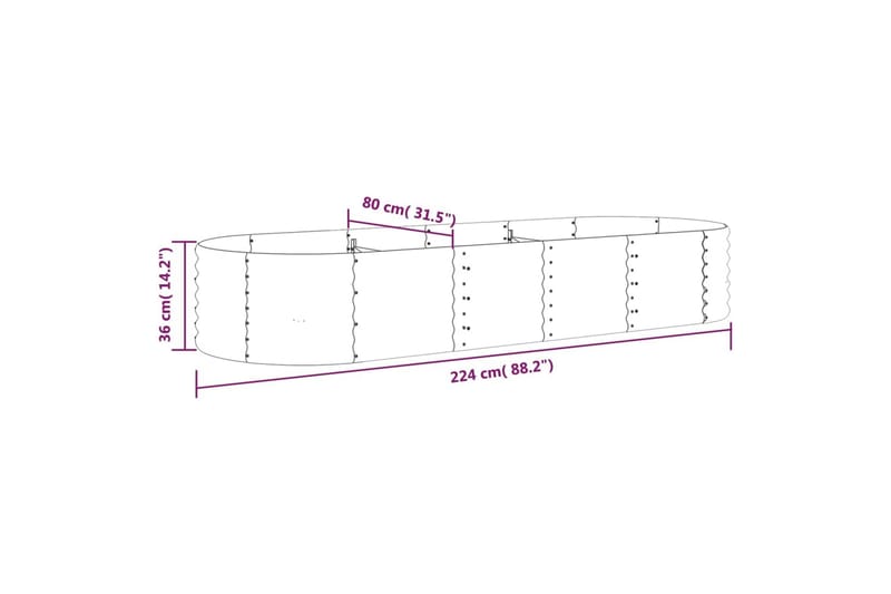 beBasic plantekasse 224x80x36 cm pulverlakeret stål sølvfarvet - SÃ¸lv - Blomsterkasser - Havekrukker