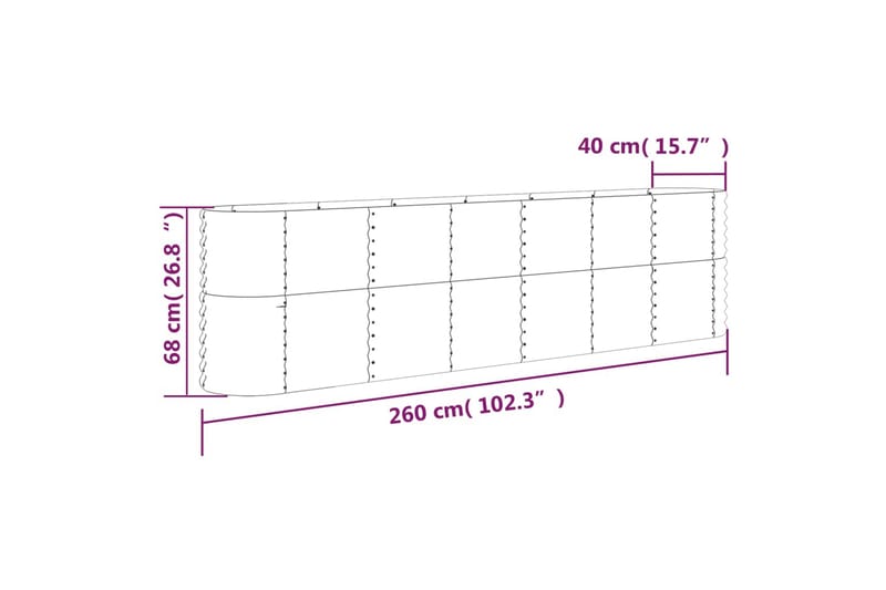 beBasic plantekasse 260x40x68 cm pulverlakeret stål sølvfarvet - SÃ¸lv - Have - Havearbejde & dyrkning - Dyrkning - Urtepotteskjulere & blomsterkrukker - Blomsterkasser