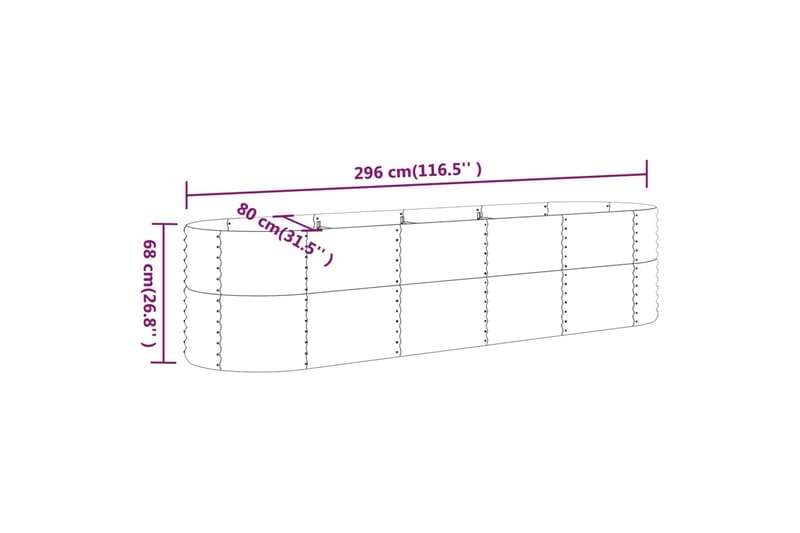 beBasic plantekasse 296x80x68 cm pulverlakeret stål sølvfarvet - SÃ¸lv - Have - Havearbejde & dyrkning - Dyrkning - Urtepotteskjulere & blomsterkrukker - Blomsterkasser