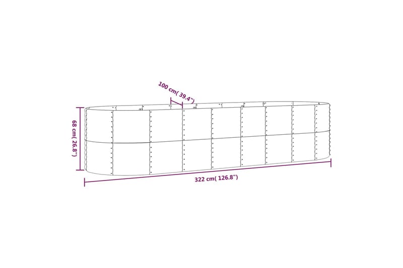 beBasic plantekasse 322x100x68 cm pulverlakeret stål sølvfarvet - SÃ¸lv - Blomsterkasser - Havekrukker