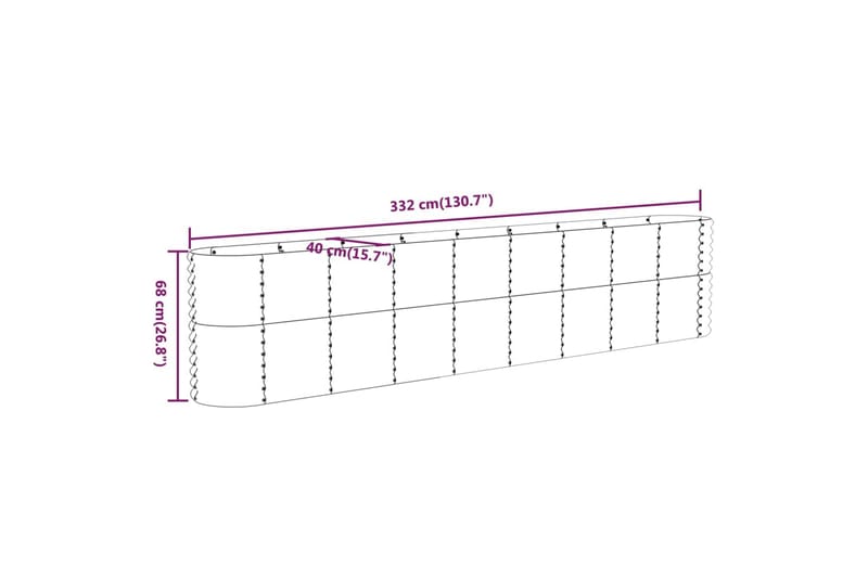 beBasic plantekasse 332x40x68 cm pulverlakeret stål sølvfarvet - SÃ¸lv - Have - Havearbejde & dyrkning - Dyrkning - Urtepotteskjulere & blomsterkrukker - Blomsterkasser