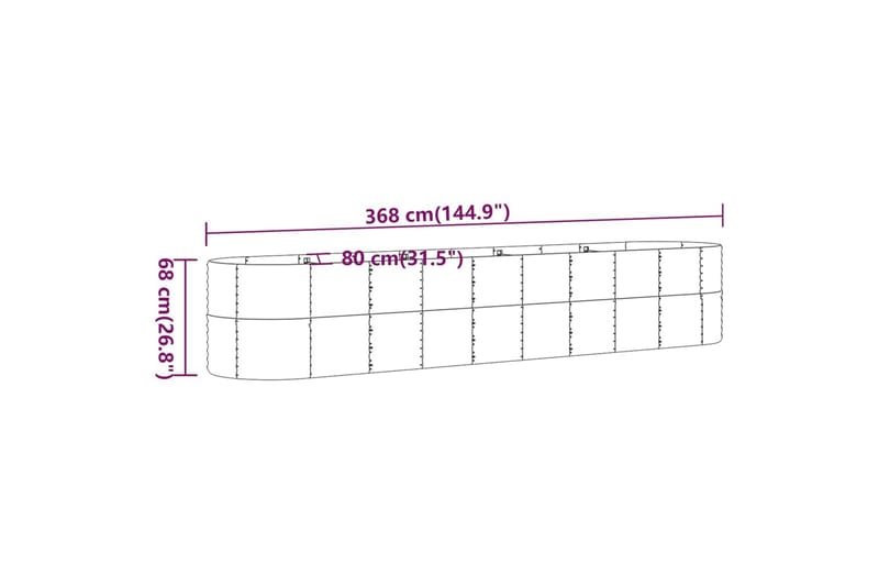 beBasic plantekasse 368x80x68 cm pulverlakeret stål sølvfarvet - SÃ¸lv - Have - Havearbejde & dyrkning - Dyrkning - Urtepotteskjulere & blomsterkrukker - Blomsterkasser