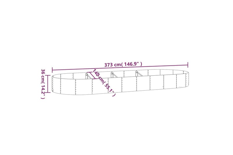 beBasic plantekasse 373x140x36 cm pulverlakeret stål sølvfarvet - SÃ¸lv - Have - Havearbejde & dyrkning - Dyrkning - Urtepotteskjulere & blomsterkrukker - Blomsterkasser