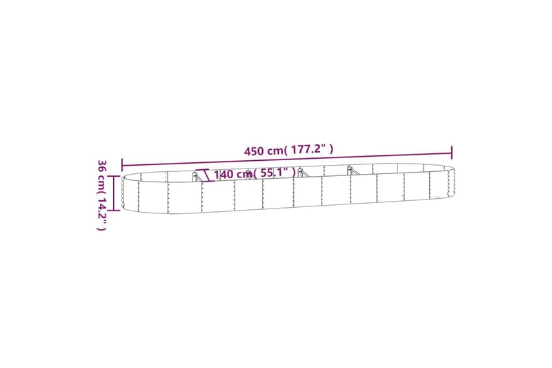 beBasic plantekasse 450x140x36 cm pulverlakeret stål sølvfarvet - SÃ¸lv - Blomsterkasser - Havekrukker