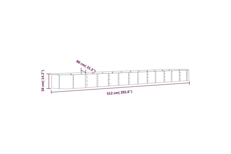 beBasic plantekrukke 512x80x36 cm pulverlakeret stål sølvfarvet - SÃ¸lv - Blomsterkasser - Havekrukker