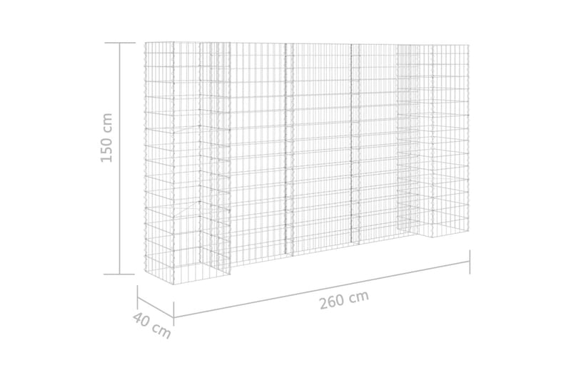 H-formet gabion-plantekasse 260x40x150 cm stål - Sølv - Have - Havearbejde & dyrkning - Dyrkning - Urtepotteskjulere & blomsterkrukker - Blomsterreol & blomsterstativ