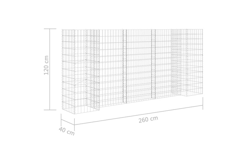 H-formet gabion-plantekasse 260x40x120 cm stål - Sølv - Have - Havearbejde & dyrkning - Dyrkning - Urtepotteskjulere & blomsterkrukker - Blomsterreol & blomsterstativ