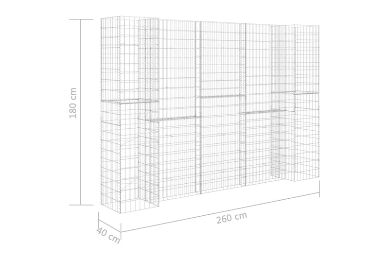 H-formet gabion-plantekasse 260x40x180 cm stål - Sølv - Have - Havearbejde & dyrkning - Dyrkning - Urtepotteskjulere & blomsterkrukker - Blomsterreol & blomsterstativ