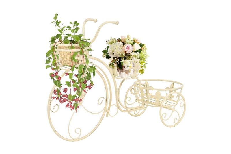 Plantestativ Cykelform Vintagestil Metal - Hvid - Blomsterreol & blomsterstativ