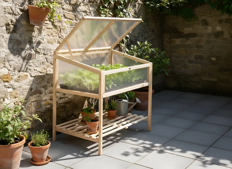 Drivhus til altan Aranova grantræ 58 cm - Brun/Transparent - Have - Havearbejde & dyrkning - Dyrkning - Urtepotteskjulere & blomsterkrukker - Minidrivhus bord