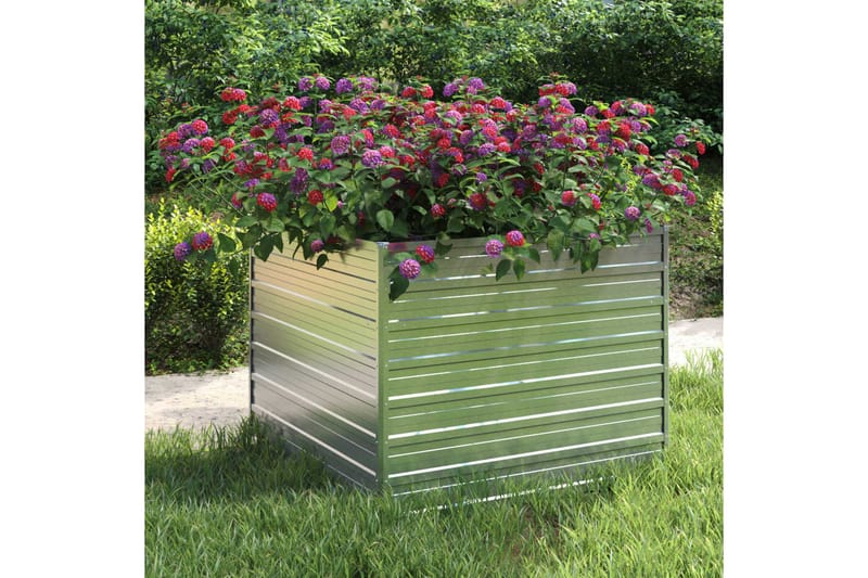 højbed 100x100x77 cm galvaniseret stål sølvfarvet - Sølv - Have - Havearbejde & dyrkning - Dyrkning - Urtepotteskjulere & blomsterkrukker - Blomsterkasser