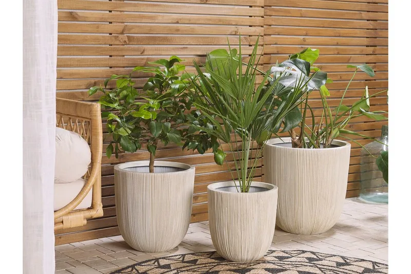 Krukke 44 x 44 x 48 cm beige CHIOS - Beige - Have - Havearbejde & dyrkning - Dyrkning - Urtepotteskjulere & blomsterkrukker - Store blomsterkrukker