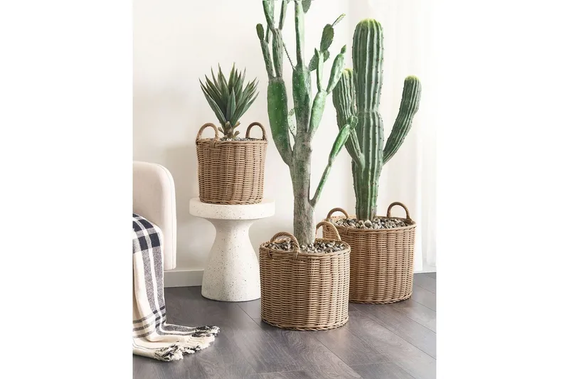 Trädgårdskruka Beliani Pendula set om 3 Brun Nature - Have - Havearbejde & dyrkning - Dyrkning - Urtepotteskjulere & blomsterkrukker - Store blomsterkrukker