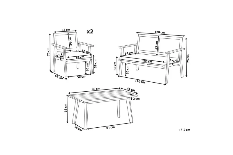 2-sitssoffa med fåtöljer Beliani Arenella Light wood||Beige - Havemøbler - Loungemøbler - Sofagrupper udendørs