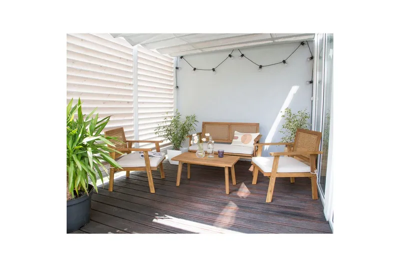 2-sitssoffa med fåtöljer Beliani Arenella Light wood||Beige - Havemøbler - Loungemøbler - Sofagrupper udendørs
