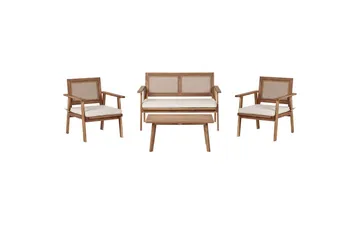 2-sitssoffa med fåtöljer Beliani Arenella Light wood||Beige - Havemøbler - Loungemøbler - Sofagrupper udendørs