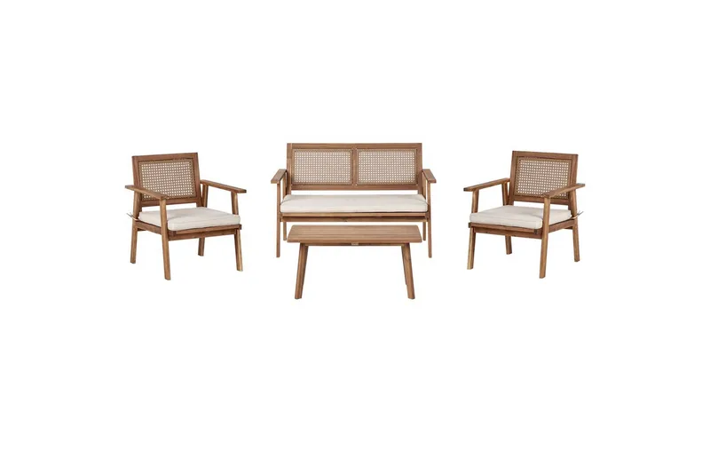 2-sitssoffa med fåtöljer Beliani Arenella Light wood||Beige, undefined