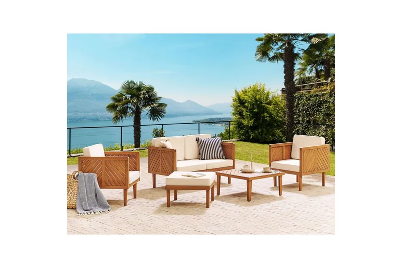 2-sitssoffa med fåtöljer Beliani Baratti Light wood||Beige - Havemøbler - Loungemøbler - Sofagrupper udendørs