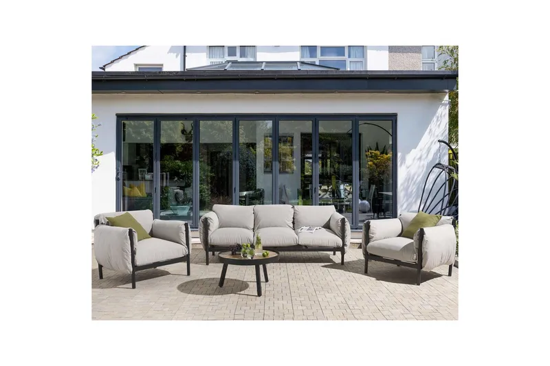 3-sitssoffa med fåtöljer Beliani Esperia Grey, Black - Havemøbler - Loungemøbler - Sofagrupper udendørs
