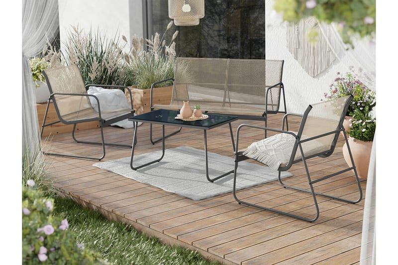 Corpach 4-personers Sofagruppe Udendørs – Loungegruppe til altan terrasse og udendørs - Antracit - Have - Udendørs miljø - Altan & terrasse - Altanmøbler