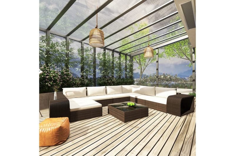 Haveloungesæt 10 Dele Med Hynder Polyrattan Brun - Have - Udendørs miljø - Altan & terrasse - Altanmøbler