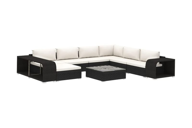 Haveloungesæt 10 Dele Med Hynder Polyrattan Sort - Have - Udendørs miljø - Altan & terrasse - Altanmøbler