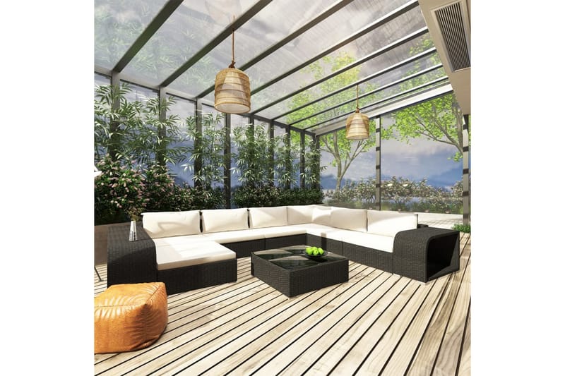Haveloungesæt 10 Dele Med Hynder Polyrattan Sort - Have - Udendørs miljø - Altan & terrasse - Altanmøbler