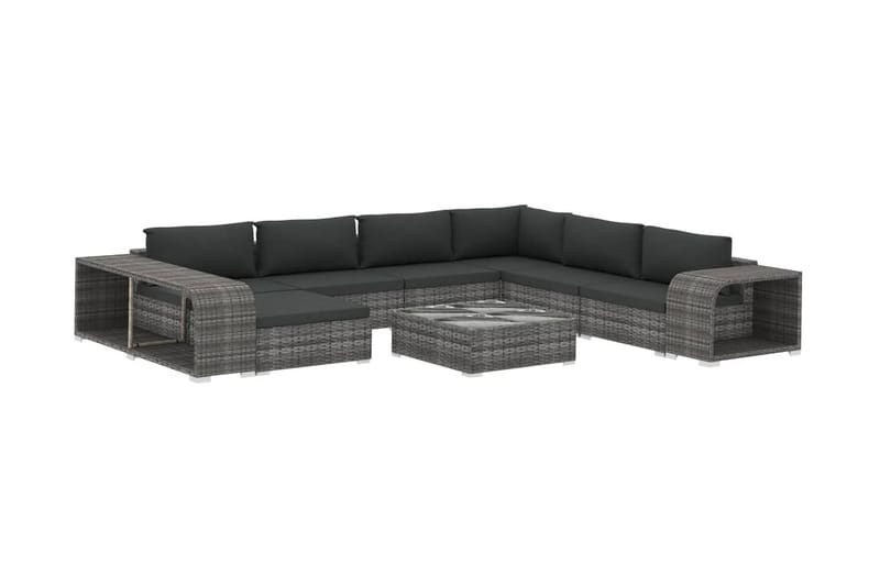 Haveloungesæt 10 Dele Med Hynder Polyrattan Grå - Have - Udendørs miljø - Altan & terrasse - Altanmøbler