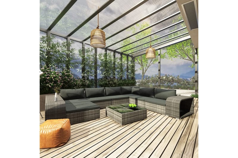 Haveloungesæt 10 Dele Med Hynder Polyrattan Grå - Have - Udendørs miljø - Altan & terrasse - Altanmøbler
