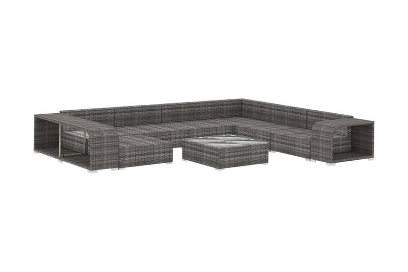 Haveloungesæt 10 Dele Med Hynder Polyrattan Grå - Have - Udendørs miljø - Altan & terrasse - Altanmøbler