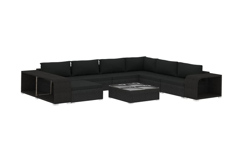 Haveloungesæt 10 Dele Med Hynder Polyrattan Sort - Have - Udendørs miljø - Altan & terrasse - Altanmøbler