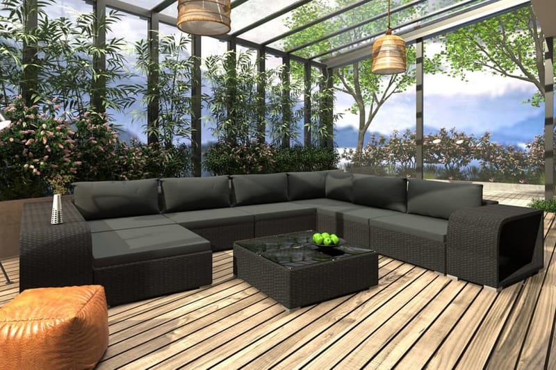 Haveloungesæt 10 Dele Med Hynder Polyrattan Sort - Have - Udendørs miljø - Altan & terrasse - Altanmøbler