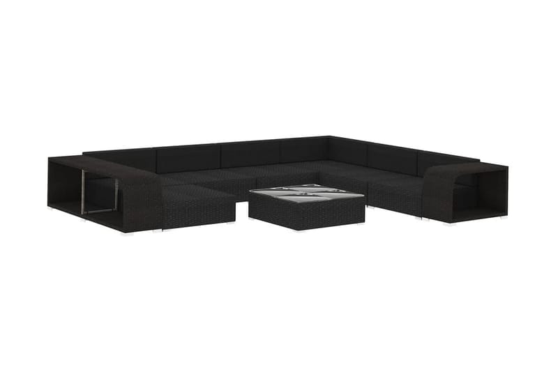 Haveloungesæt 10 Dele Med Hynder Polyrattan Sort - Have - Udendørs miljø - Altan & terrasse - Altanmøbler
