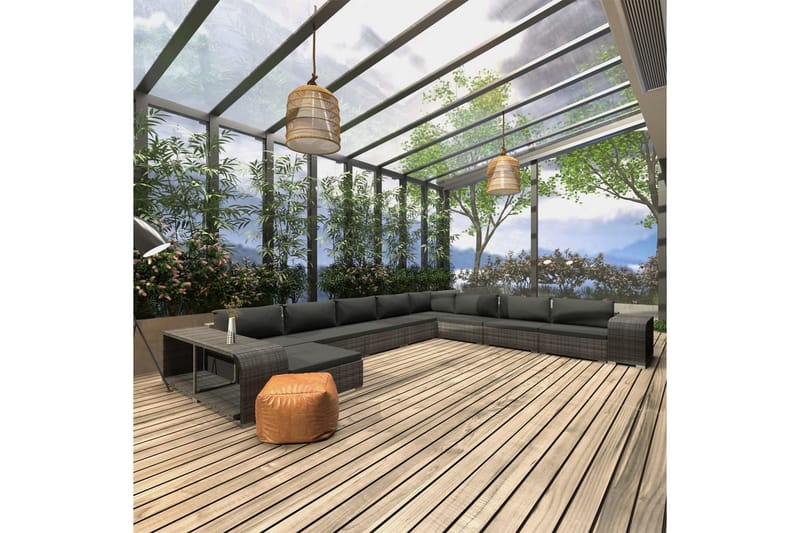 Haveloungesæt 11 Dele Med Hynder Polyrattan Grå - Have - Udendørs miljø - Altan & terrasse - Altanmøbler