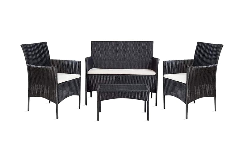 Haveloungesæt 4 Dele Med Hynder Polyrattan Sort - Sort - Have - Udendørs miljø - Altan & terrasse - Altanmøbler