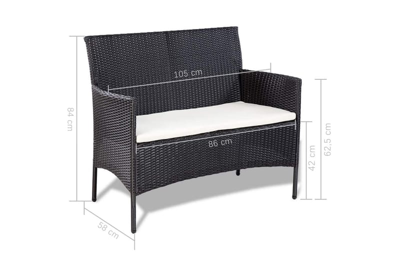 Haveloungesæt 4 Dele Med Hynder Polyrattan Sort - Sort - Have - Udendørs miljø - Altan & terrasse - Altanmøbler
