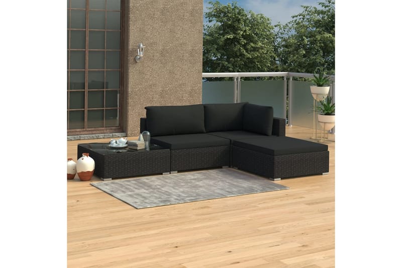 Haveloungesæt 4 dele med hynder polyrattan sort - Sort - Have - Udendørs miljø - Altan & terrasse - Altanmøbler