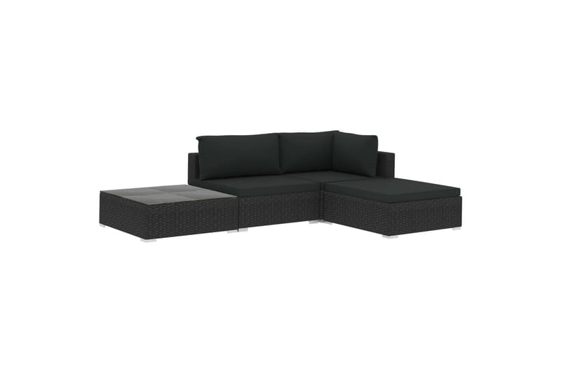 Haveloungesæt 4 dele med hynder polyrattan sort - Sort - Have - Udendørs miljø - Altan & terrasse - Altanmøbler