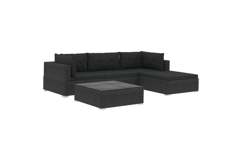 Haveloungesæt 5 dele med hynder polyrattan sort - Sort - Have - Udendørs miljø - Altan & terrasse - Altanmøbler