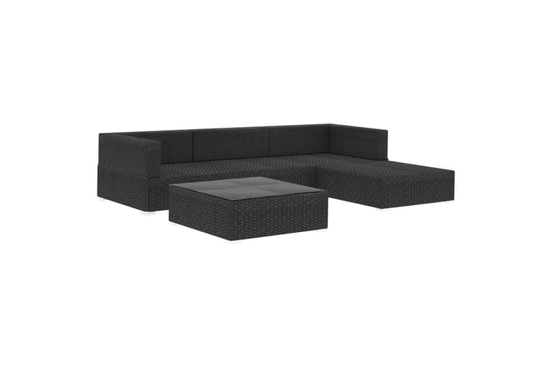 Haveloungesæt 5 dele med hynder polyrattan sort - Sort - Have - Udendørs miljø - Altan & terrasse - Altanmøbler