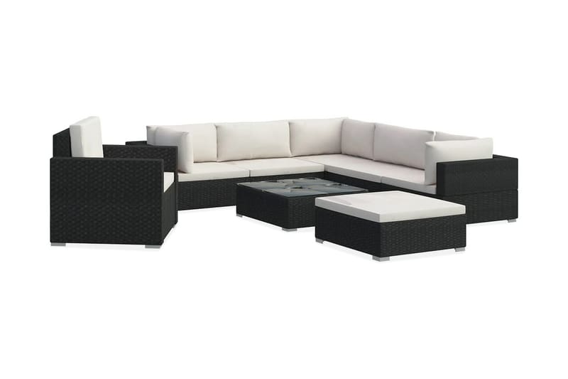 Haveloungesæt 8 dele med hynder polyrattan sort - Sort - Have - Udendørs miljø - Altan & terrasse - Altanmøbler