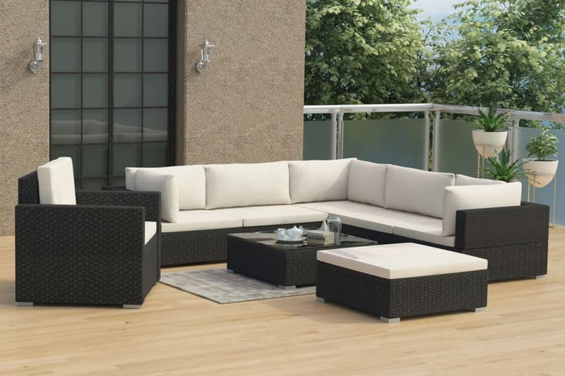 Haveloungesæt 8 dele med hynder polyrattan sort - Sort - Have - Udendørs miljø - Altan & terrasse - Altanmøbler
