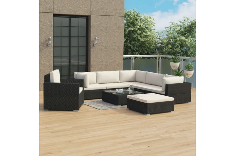 Haveloungesæt 8 dele med hynder polyrattan sort - Sort - Have - Udendørs miljø - Altan & terrasse - Altanmøbler