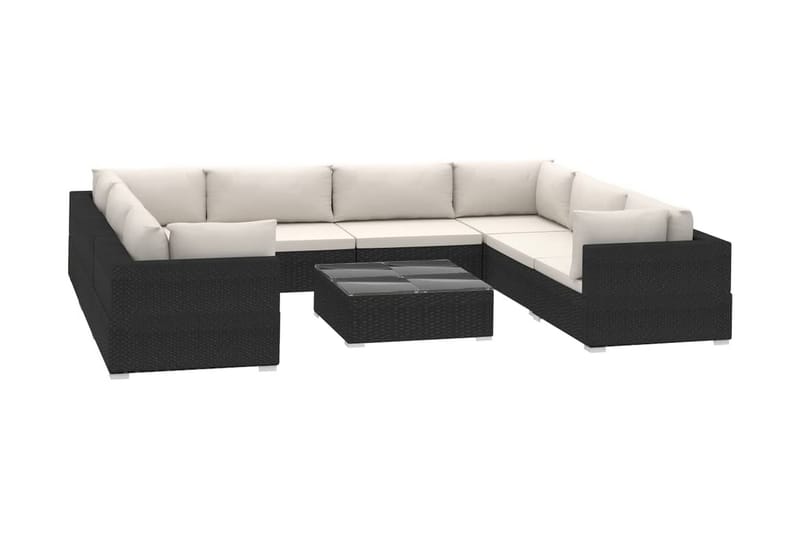 Haveloungesæt 9 dele med hynder polyrattan sort - Sort - Have - Udendørs miljø - Altan & terrasse - Altanmøbler