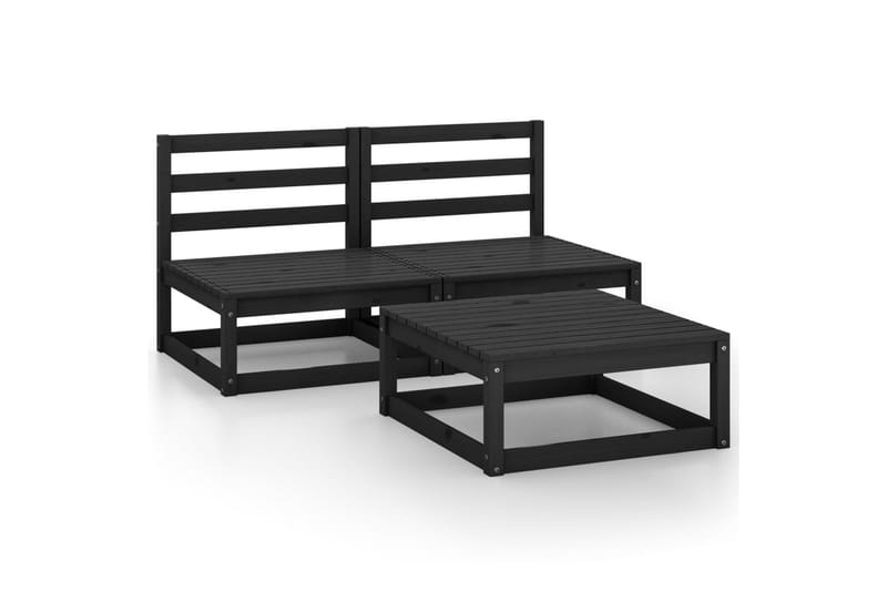 loungesæt til haven 3 dele massivt fyrretræ sort - Sort - Have - Udendørs miljø - Altan & terrasse - Altanmøbler