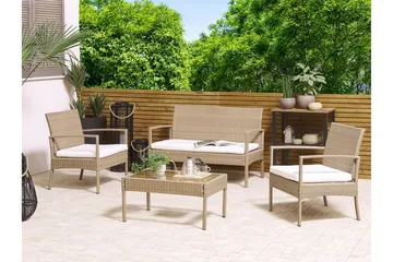 Loungesæt til udendørs brug 4-personers polyrattan lysebrun MARSALA - Træ/natur - Havemøbler - Loungemøbler - Sofagrupper udendørs