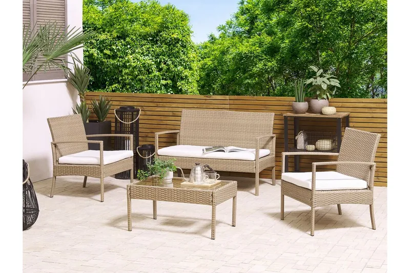 Loungesæt til udendørs brug 4-personers polyrattan lysebrun MARSALA - Træ/natur - Have - Udendørs miljø - Altan & terrasse - Altanmøbler